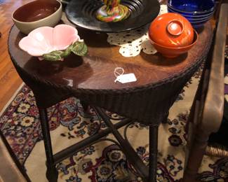 Antique round table.  Wicker sides, Tiger oak top.
SOLDEnd of Day Glass Vase 