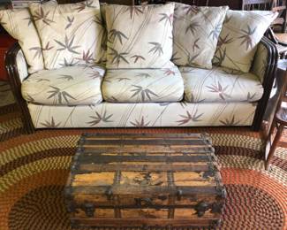 Rattan sofa bed with embroidered bamboo fabric