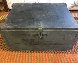 Front view WWII equipment box.  Held Parts for Jeeps