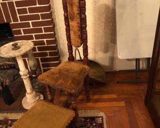 Antique chair with footstool.  Pedestal sold.  