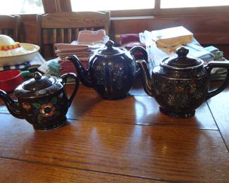 1950's Moriage Red and Blackware Teapots