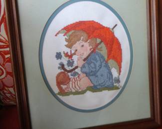 1981 Hummel Cross stitch in Oak Frame