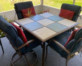 Garden Treasure Table with replaceable tiles and 4 arm chairs