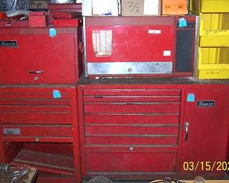 Several Snap On rolling tool chests