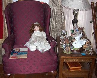 Wingback chair, end table