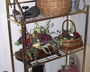 Brass shelf, floral displays