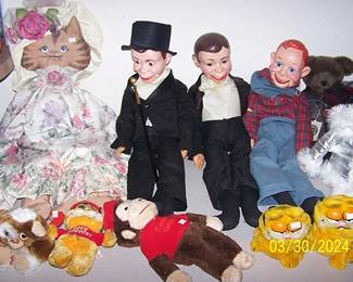 Ventriloquist dummies (Howdy Doody and Charlie McCarthy (?), Curious George, early Gremlin and Garfield animals
