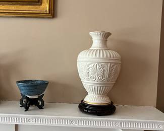Small Asian, blue bowl, and Lenox Vase