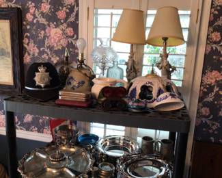 Vintage Military Helmets, Waterford Crystal Lamp, Delft Lamp