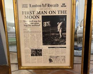Framed newspaper “first man on the moon”