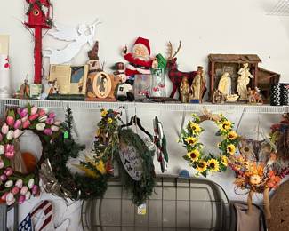 Great assortment of seasonal wreaths, Rich's Coke Santa, Nativities, wood art and more! 
