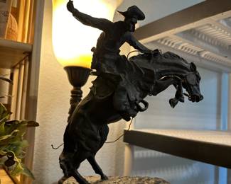 Frederic Remington Bronco Buster bronze statue on marble base approx 12" high