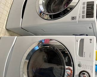 LG Washer WM3670HWA with Sidekick Washer on bottom - model WD100CW (sold separately from big washer) and LG Electric Dryer DLEX3370W on pedestal (pedestal base sold separately)