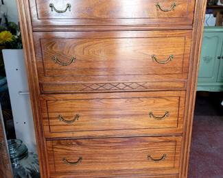 Tall vintage chest of four (dovetail) drawers. 30w x 19d x 46h. Now $75