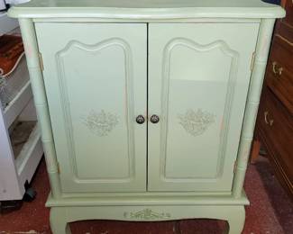 Vintage victorian style, slightly distressed pastel mint green cabinet. 22w x 13d x 31h. Now $30