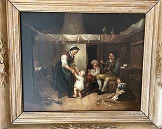 Professional framed Canvas Painting by the Norwegian artist, Adolph Tidernand, " Grandmother's Darling."