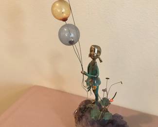 Malcolm Moran Bronze little girl with Balloons Statue 