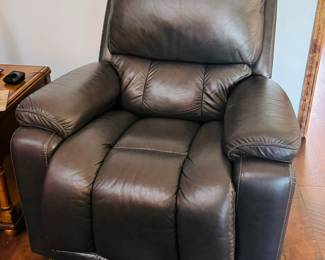 Leather La-Z-Boy rocker-recliner, comfy and cozy. (Matches two loveseats also for sale).