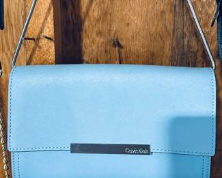Calvin Klein Saffiano clutch, robin's egg blue, great condition.