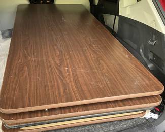 FOUR six-foot and TWO five-foot wooden folding “banquet” tables, priced to move!