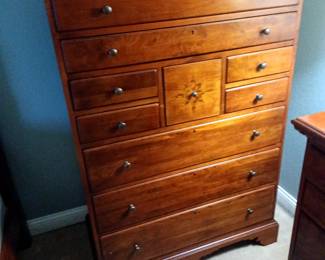Old Salem Collection by Lexington Furniture. High boy dresser w/10 cedar lined drawers & a Micky Mouse Phone on top.
