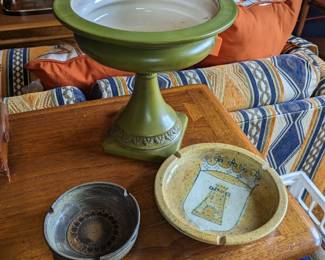 Vintage ashtrays and pedestal planter