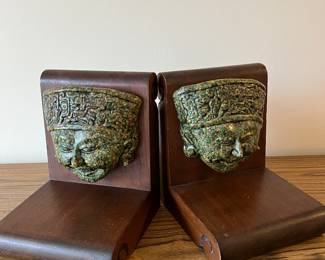 Vintage Aztec Stone and Wood Bookends by Havens 