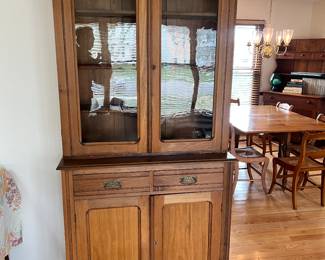 Vintage Stepback Cupboard With Glass Fronted Bookcase Top