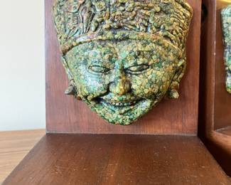 Vintage Aztec Stone and Wood Bookends by Havens 