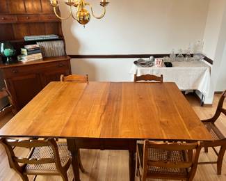 Vintage Solid Wood Dining Table with 6 Cane Chairs, Extra Leaves for Expansion, and Table Covers Included 