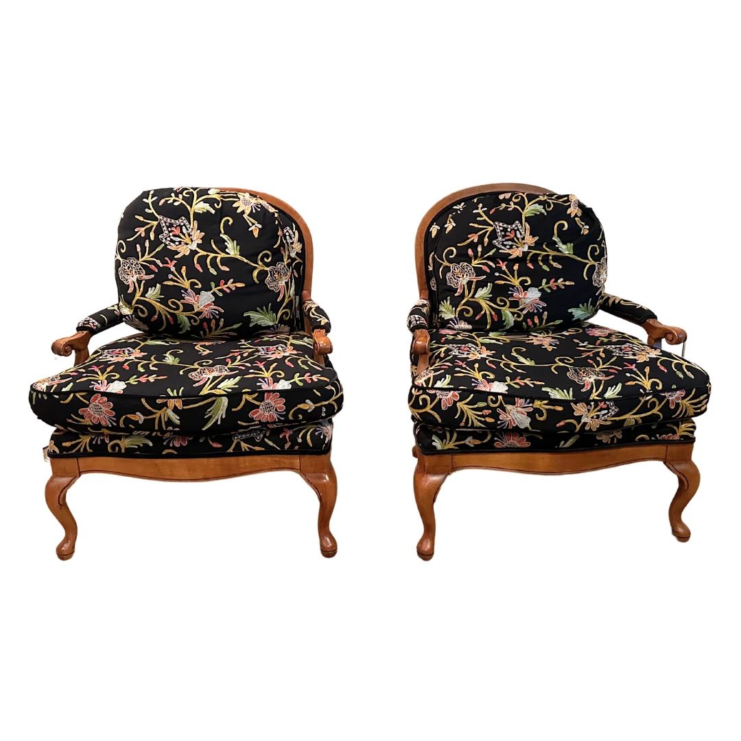 Floral Upholstered Louis XV Style Chair with Wood Frame