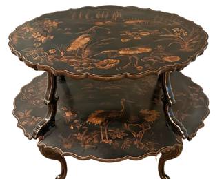 Black Two Tier Maitland Smith Chinoiserie Style Side Table