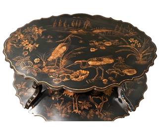 Black Two Tier Maitland Smith Chinoiserie Style Side Table