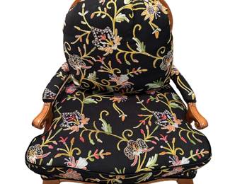 Floral Upholstered Louis XV Style Chair with Wood Frame
