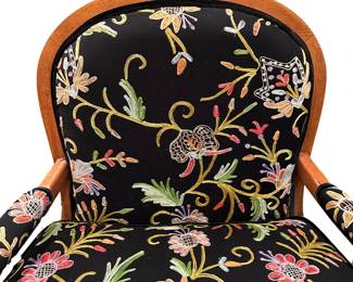 Floral Upholstered Louis XV Style Chair with Wood Frame