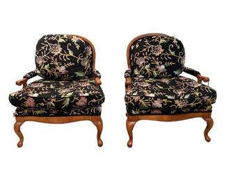 Floral Upholstered Louis XV Style Chair with Wood Frame