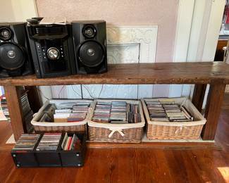 CD's and sound system
Long primitive Bench