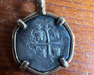 Antique Spanish Shipwreck coin in 14k Bezel. ( no papers attributed to a specific ship) 