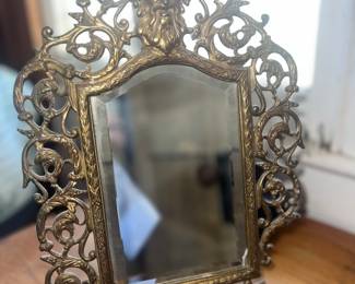 Antique Metal framed mirror( has damage )