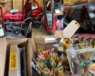 Generator, pressure washer, air compressor, fletching cutter, custome hand made arrows and supplies