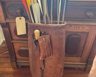 Leather quiver with hand made target arrows