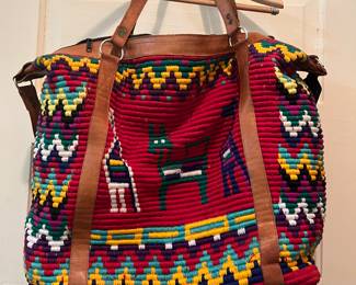 XL woven and leather satchel