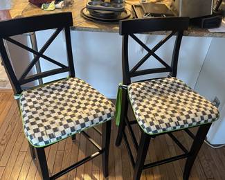 McKenzie Childs cusions!! Pottery Barn Stools