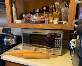 Microwave, kitchen cansiter set, and knife blocks