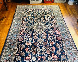 Blue & pink vintage wool rug 