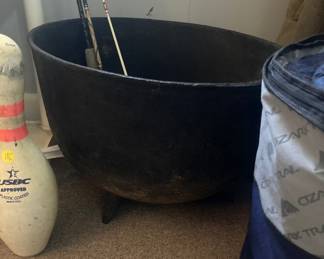 Very large and heavy cast iron, footed kettle