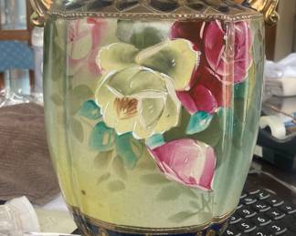 Old Japanese pottery vase -hand painted 