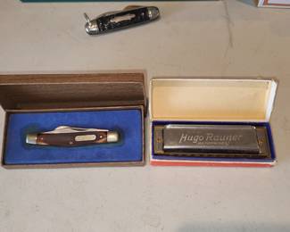 OLD TIMER POCKET KNIFE &   Jolly Jack Harmonica Hugo Rauner Bergrauner Boxed vintage.