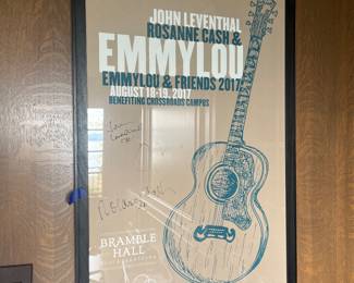 $260. Signed and framed poster at Bramble Hall Blackberry Farm.  Emmy Lou Harris, John Leventhal & Rosanne Cash.  2017.  Available during  online beginning sale beginning Wednesday, May 8th at 8am and ending Thursday May 9th at 4pm.   Click on message seller to let us know you want to purchase it and we will reply with next steps.