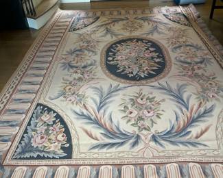 $1400. Fresh from the cleaners Aubusson rug 12'4" x 9'  Available during  online beginning sale beginning Wednesday, May 8th at 8am and ending Thursday May 9th at 4pm.   Click on message seller to let us know you want to purchase it and we will reply with next steps.